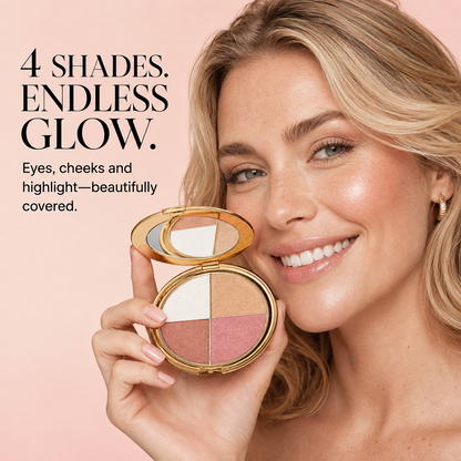 🎁 BUY 2 GET 1 FREE | 4-in-1 Glow Palette – 4 Silky Shades for Eyes & Cheeks, Buildable Radiance & Seamless Blend ✨