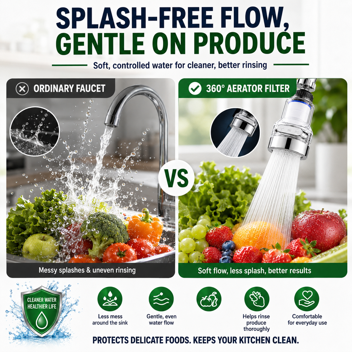🎁 BUY 1 GET 1 FREE | 360° Rotating Faucet Filter – 6-Layer Filtration, 3 Spray Modes & Anti-Splash Flow 💧