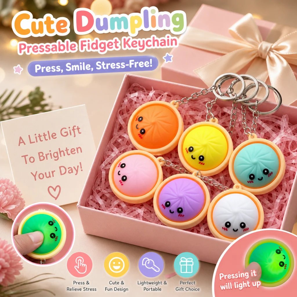 🔥🎁 LAST DAY BUY 2 GET 2 FREE🔥  Cute Dumpling Pressable Fidget Keychain - touch sensing light